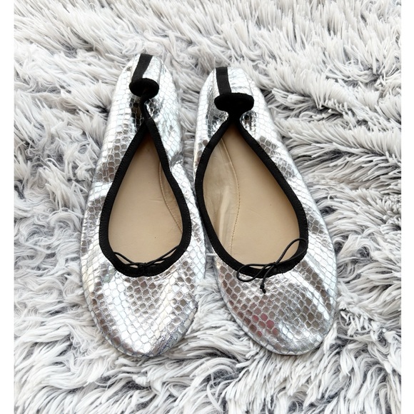 J. Crew Shoes - J.Crew Evie‎ Mirrored Silver Textured Leather Flats